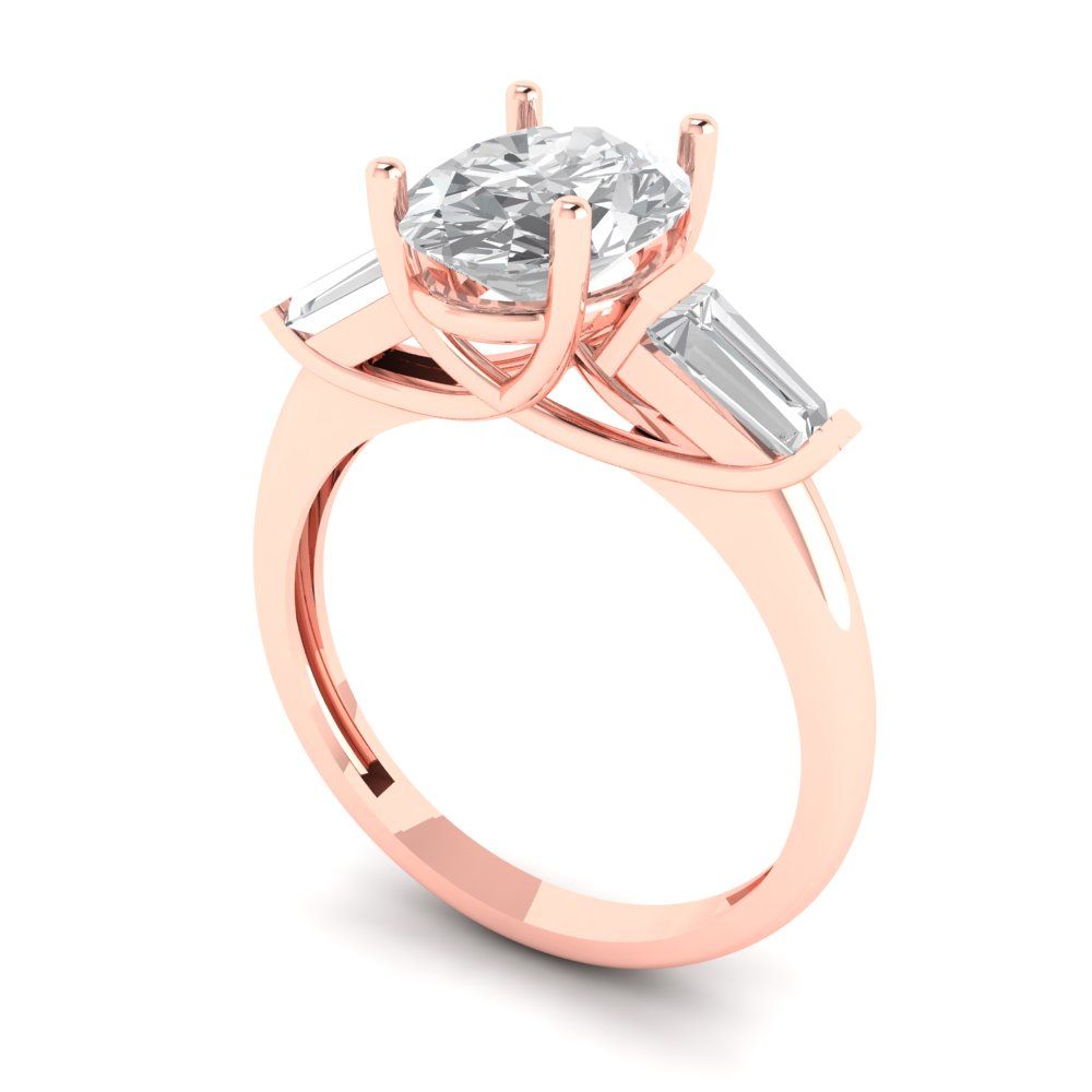 2.5 cttw White Sapphire Three-Stone Engagement Ring - Solid Gold (Oval Cut,9x7mm)