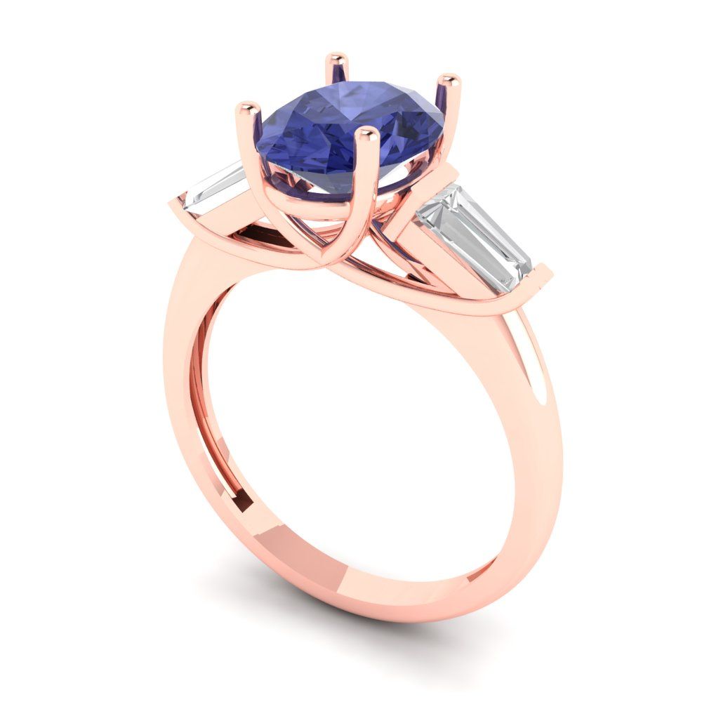 2.5 cttw Simulated Tanzanite Three-Stone Engagement Ring - Solid Gold (Oval Cut,9x7mm)