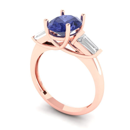 2.5 cttw Simulated Tanzanite Three-Stone Engagement Ring - Solid Gold (Oval Cut,9x7mm)