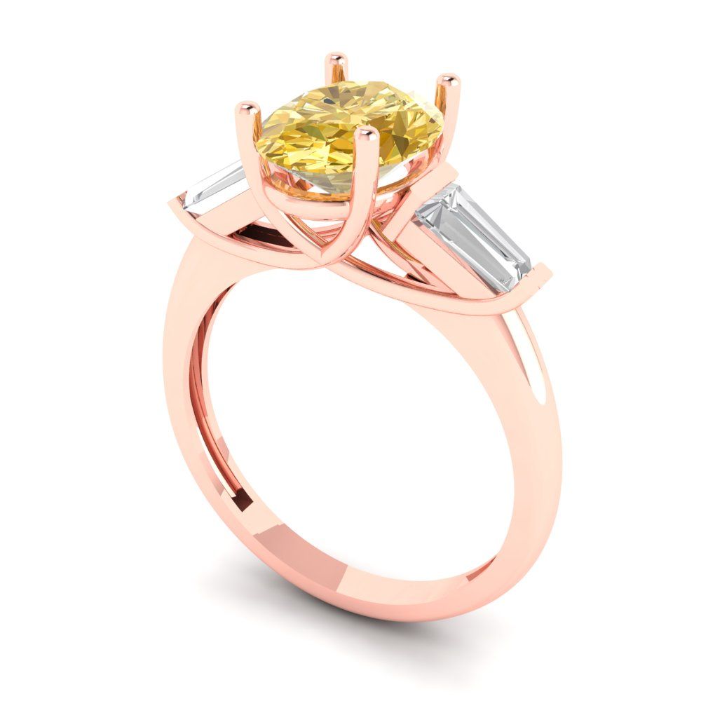 2.5 cttw Yellow Moissanite Three-Stone Engagement Ring - Solid Gold (Oval Cut,9x7mm)