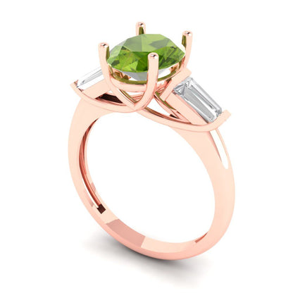 2.5 cttw Natural Peridot Three-Stone Engagement Ring - Solid Gold (Oval Cut,9x7mm)