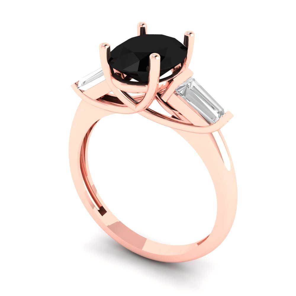 2.5 cttw Natural Onyx Three-Stone Engagement Ring - Solid Rose Gold (VVS1, Oval Cut,9x7mm)