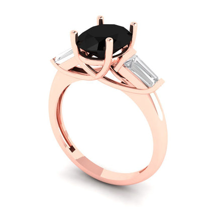 2.5 cttw Natural Onyx Three-Stone Engagement Ring - Solid Rose Gold (VVS1, Oval Cut,9x7mm)