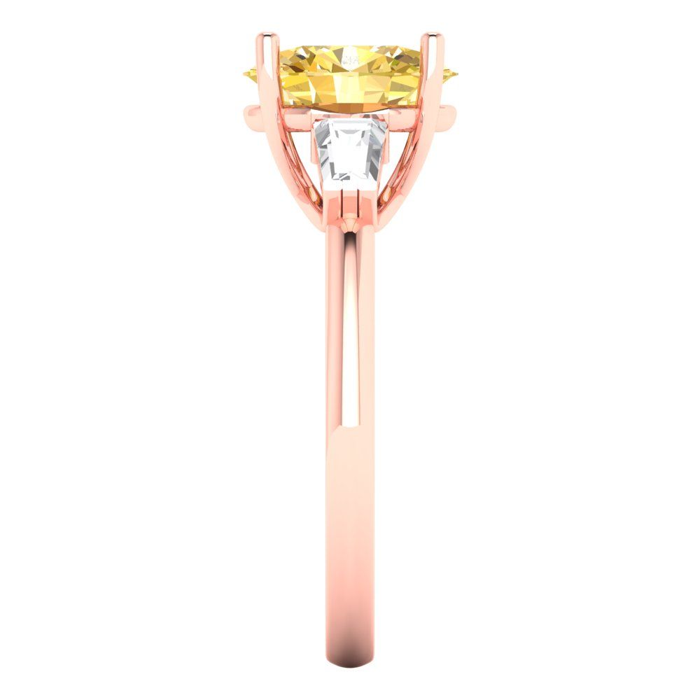 2.5 cttw Zirconia Simulated Yellow Diamond Three-Stone Engagement Ring - Solid Gold (VVS1, Oval Cut,9x7mm)