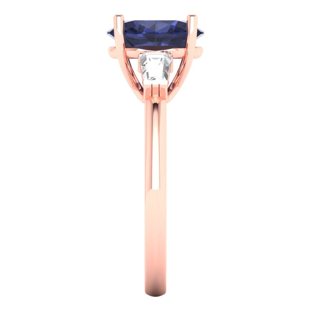 2.5 cttw Simulated Blue Sapphire Three-Stone Engagement Ring - Solid Rose Gold (VVS1, Oval Cut,9x7mm)