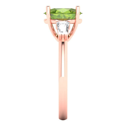 2.5 cttw Natural Peridot Three-Stone Engagement Ring - Solid Gold (Oval Cut,9x7mm)