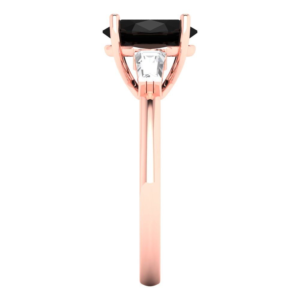 2.5 cttw Natural Onyx Three-Stone Engagement Ring - Solid Rose Gold (VVS1, Oval Cut,9x7mm)