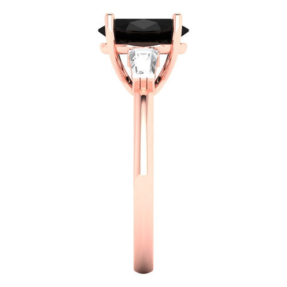 2.5 cttw Natural Onyx Three-Stone Engagement Ring - Solid Rose Gold (VVS1, Oval Cut,9x7mm)