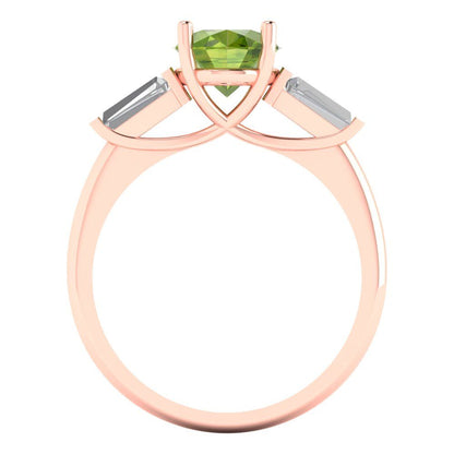2.5 cttw Natural Peridot Three-Stone Engagement Ring - Solid Gold (Oval Cut,9x7mm)