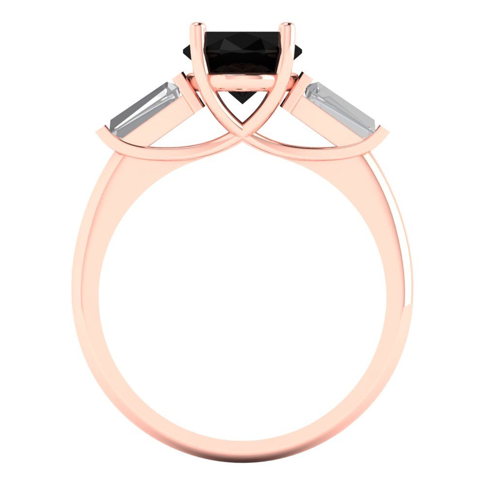 2.5 cttw Natural Onyx Three-Stone Engagement Ring - Solid Rose Gold (VVS1, Oval Cut,9x7mm)