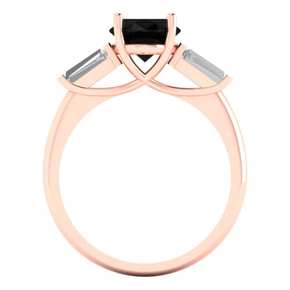 2.5 cttw Natural Onyx Three-Stone Engagement Ring - Solid Rose Gold (VVS1, Oval Cut,9x7mm)