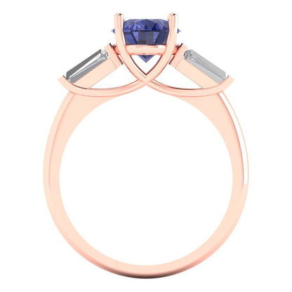 2.5 cttw Simulated Tanzanite Three-Stone Engagement Ring - Solid Gold (Oval Cut,9x7mm)