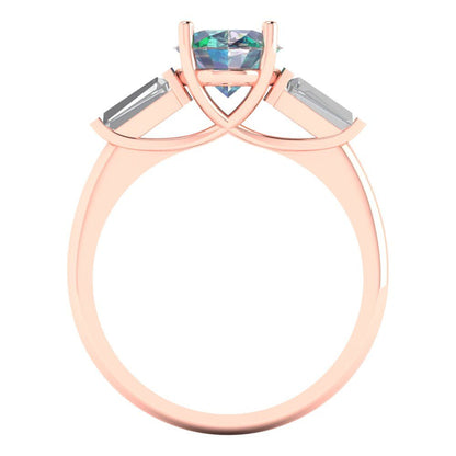 2.5 cttw Blue Moissanite Three-Stone Engagement Ring - Solid Gold (Oval Cut,9x7mm)