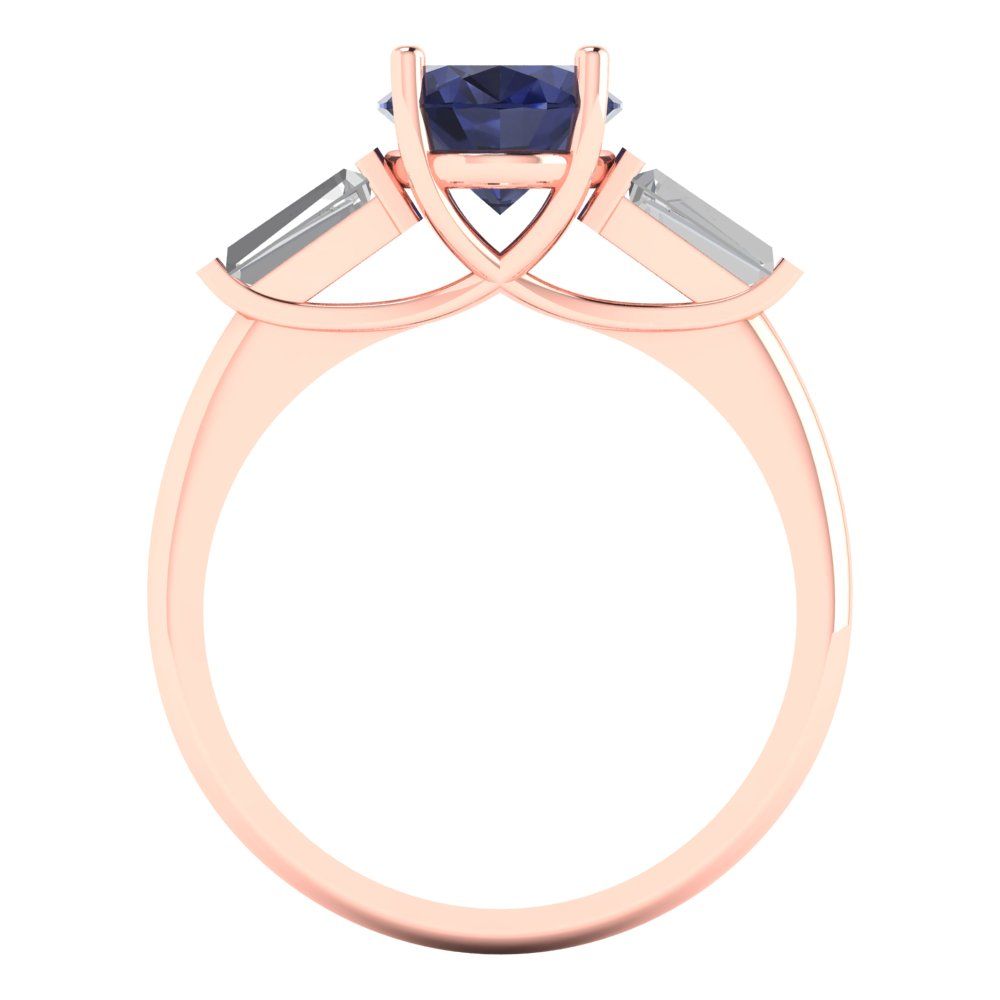 2.5 cttw Simulated Blue Sapphire Three-Stone Engagement Ring - Solid Rose Gold (VVS1, Oval Cut,9x7mm)
