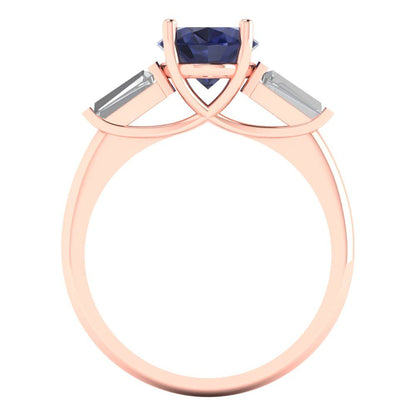 2.5 cttw Simulated Blue Sapphire Three-Stone Engagement Ring - Solid Rose Gold (VVS1, Oval Cut,9x7mm)
