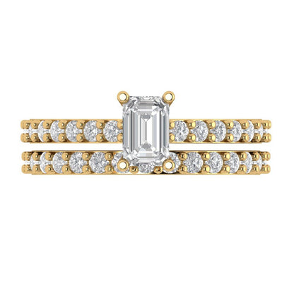 1.16 ct Brilliant Emerald Cut Natural Diamond Stone Clarity VS1-2 Color G-H Yellow Gold Solitaire with Accents Bridal Set