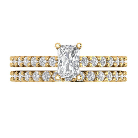 1.325 cttw Emerald Cut Moissanite Bridal Set - Solid Yellow Gold Engagement Ring & Wedding Band
