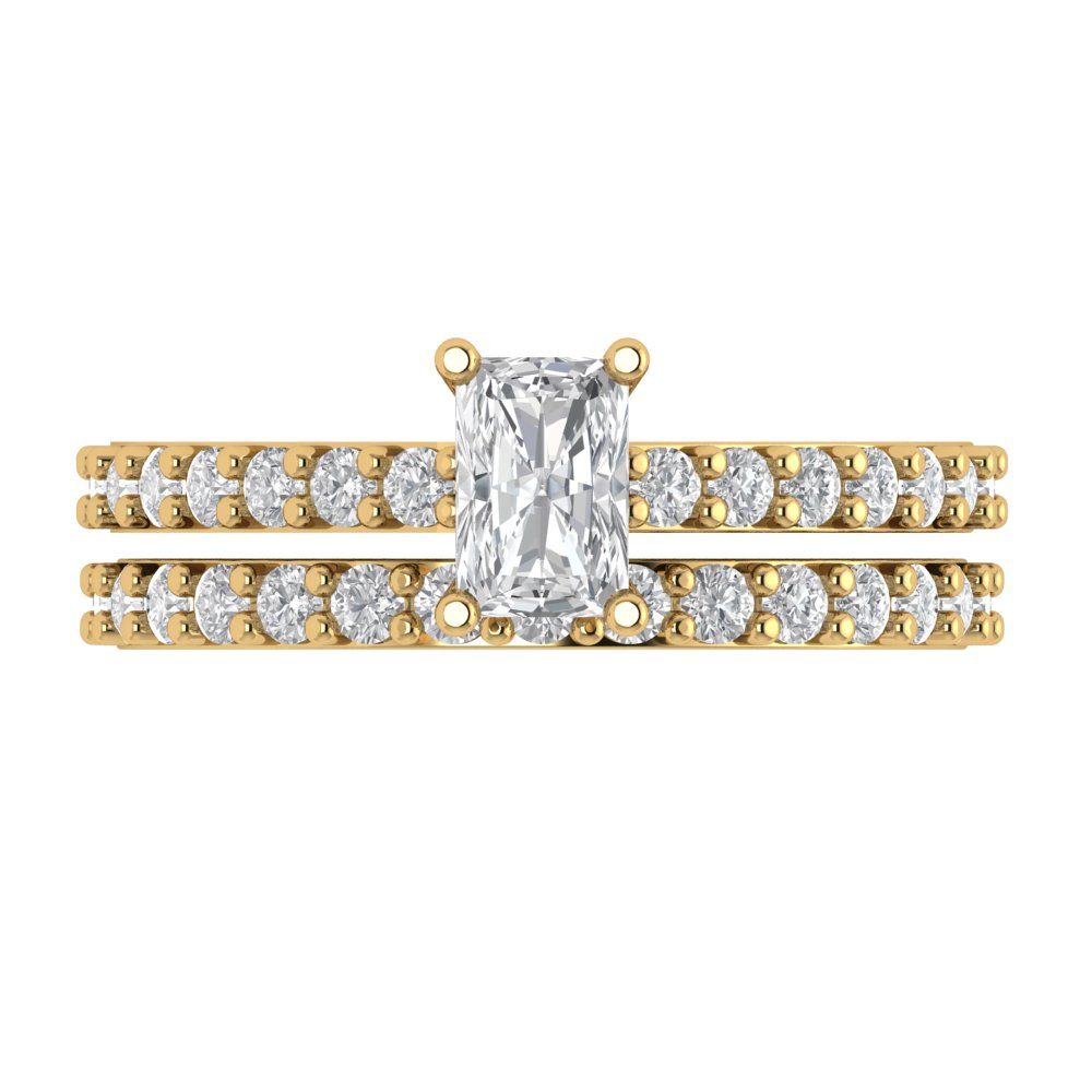 1.325 cttw Emerald Cut White Sapphire Bridal Set - Solid Yellow Gold Engagement Ring & Wedding Band