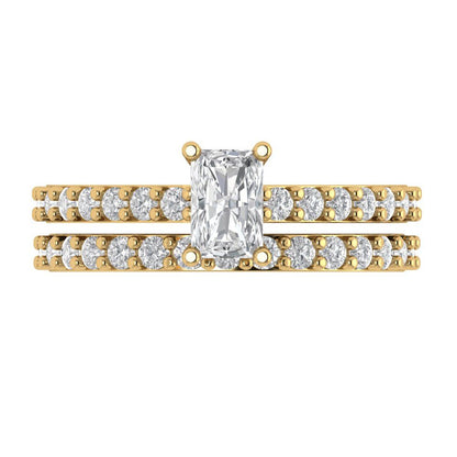 1.325 cttw Emerald Cut White Sapphire Bridal Set - Solid Yellow Gold Engagement Ring & Wedding Band