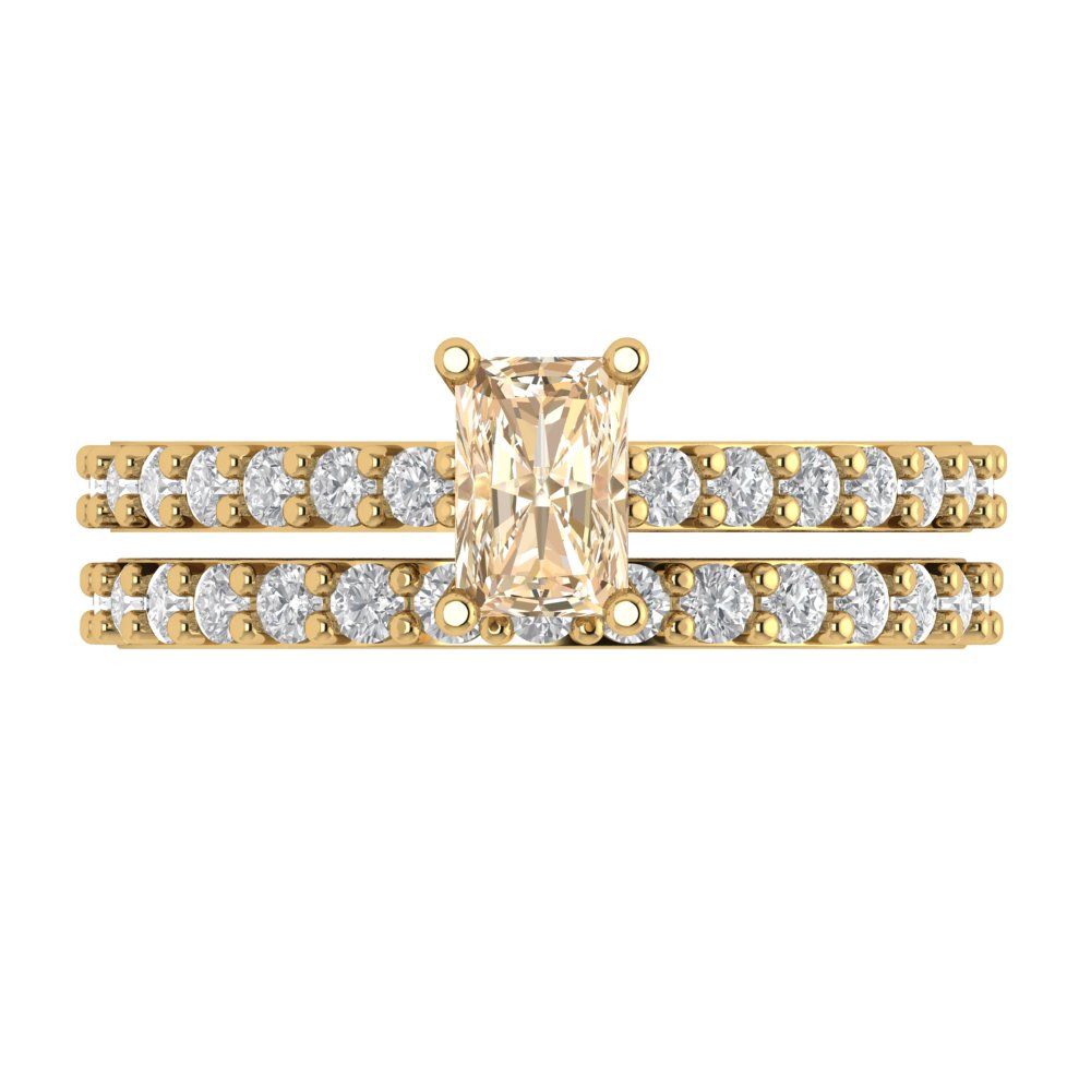 1.325 cttw Emerald Cut Natural Morganite Bridal Set - Solid Yellow Gold Engagement Ring & Wedding Band