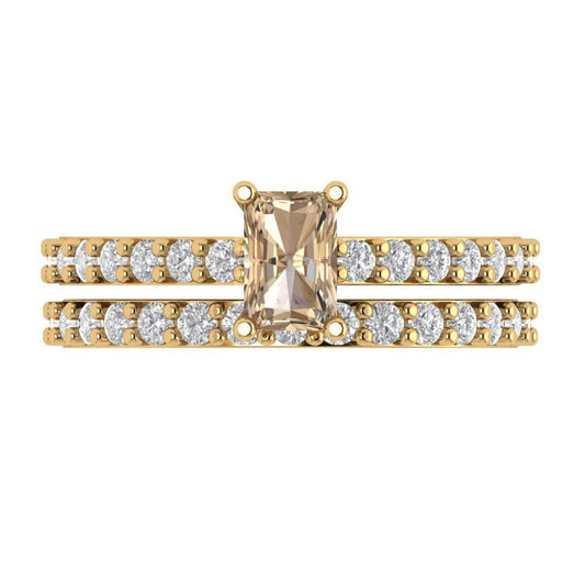 1.325 cttw Emerald Cut Yellow Moissanite Bridal Set - Solid Yellow Gold Engagement Ring & Wedding Band