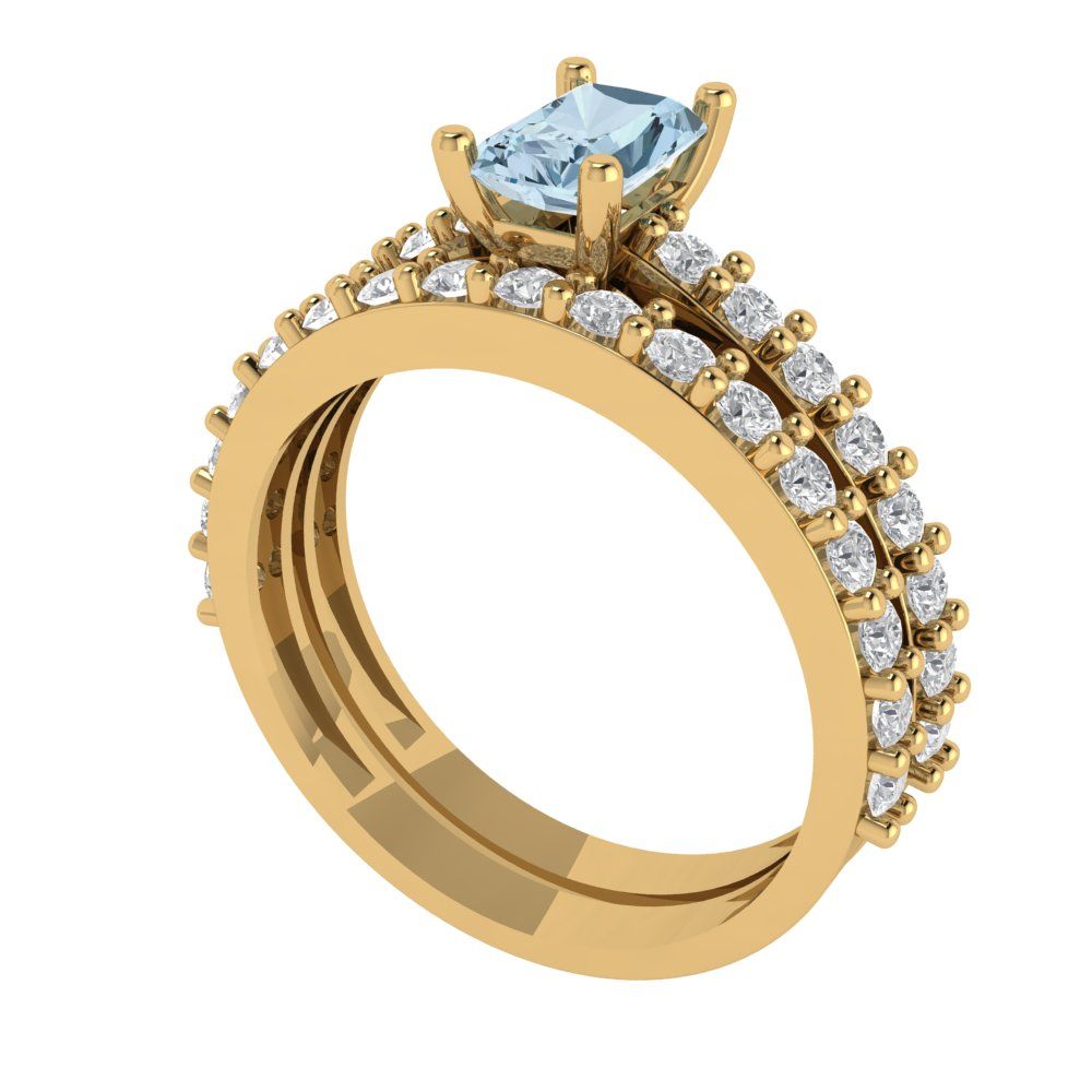 1.325 cttw Emerald Cut Natural Sky Blue Topaz Bridal Set - Solid Yellow Gold Engagement Ring & Wedding Band