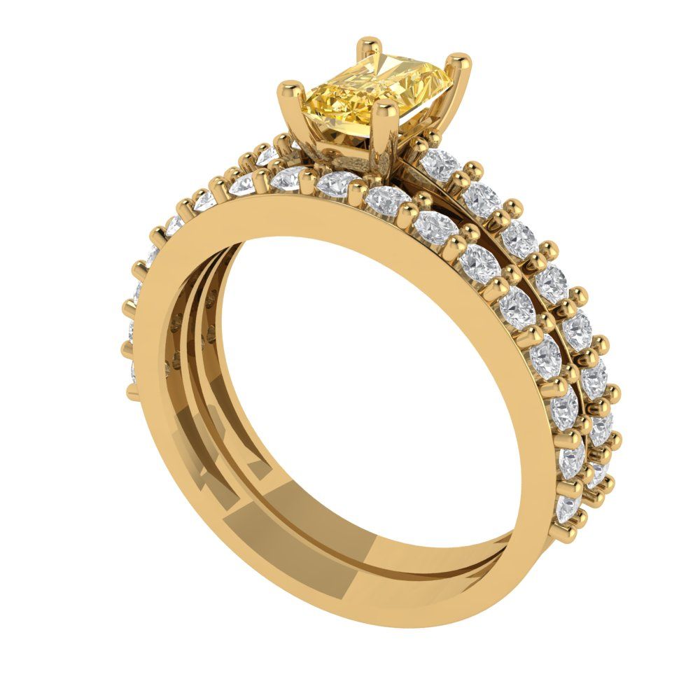 1.325 cttw Emerald Cut Natural Citrine Bridal Set - Solid Yellow Gold Engagement Ring & Wedding Band