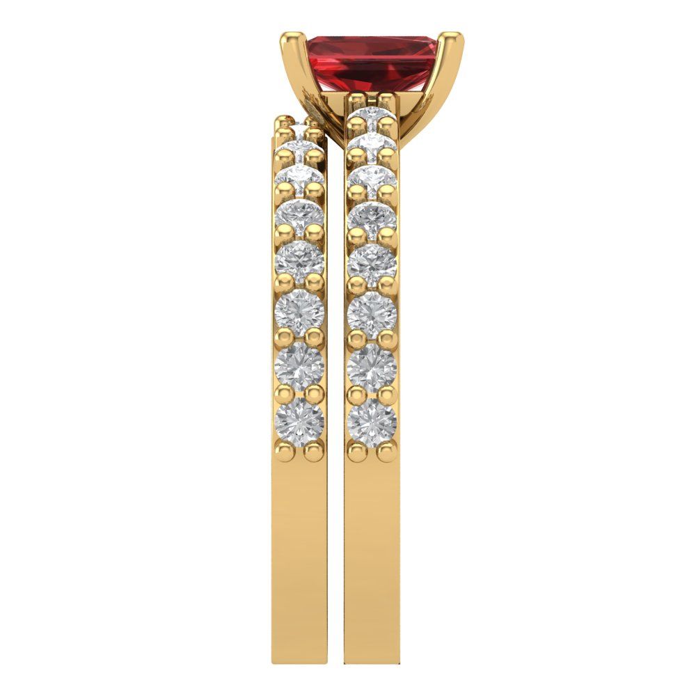 1.325 cttw Emerald Cut Natural Garnet Bridal Set - Solid Yellow Gold Engagement Ring & Wedding Band