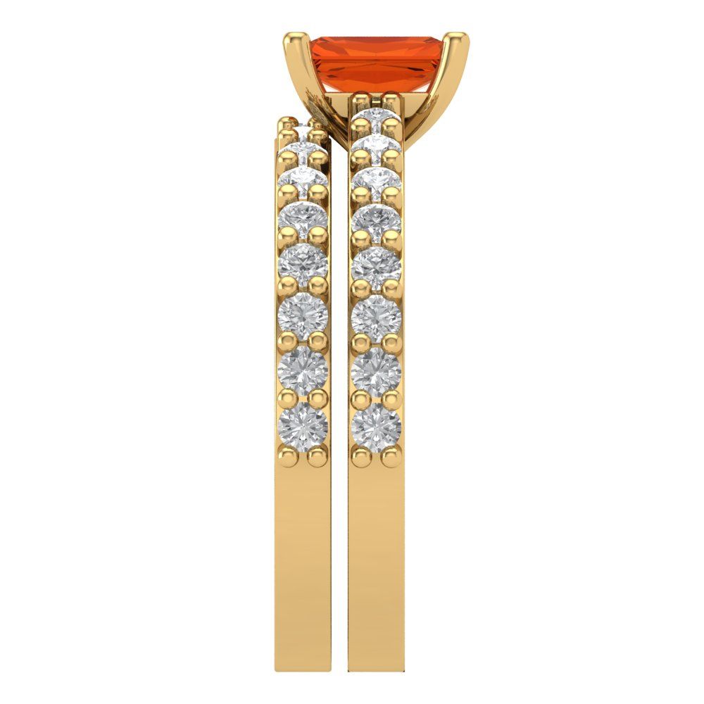 1.325 cttw Emerald Cut Simulated Red Diamond Bridal Set - Solid Yellow Gold Engagement Ring & Wedding Band