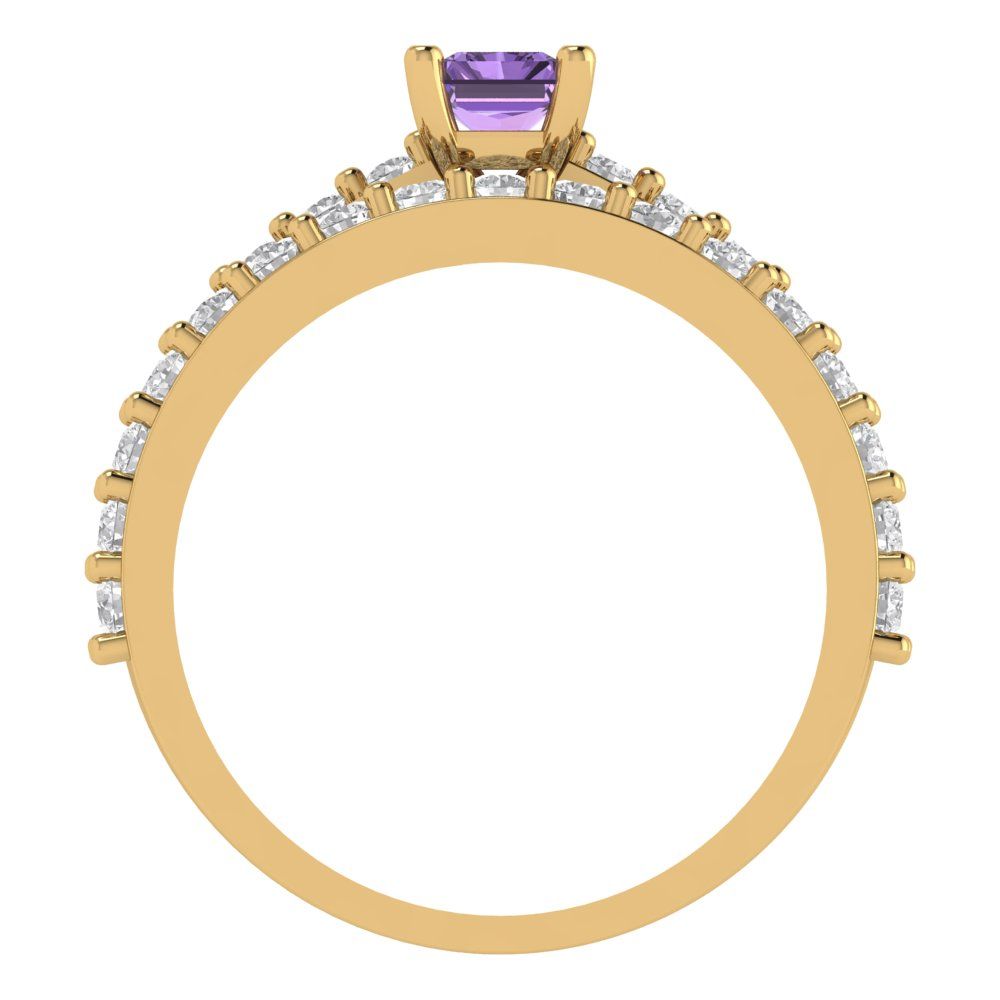 1.325 cttw Emerald Cut Simulated Alexandrite Bridal Set - Solid Yellow Gold Engagement Ring & Wedding Band