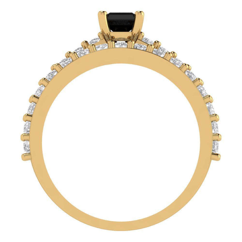 1.325 cttw Emerald Cut Natural Onyx Bridal Set - Solid Yellow Gold Engagement Ring & Wedding Band