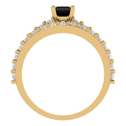 1.325 cttw Emerald Cut Natural Onyx Bridal Set - Solid Yellow Gold Engagement Ring & Wedding Band