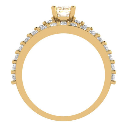 1.325 cttw Emerald Cut Natural Morganite Bridal Set - Solid Yellow Gold Engagement Ring & Wedding Band