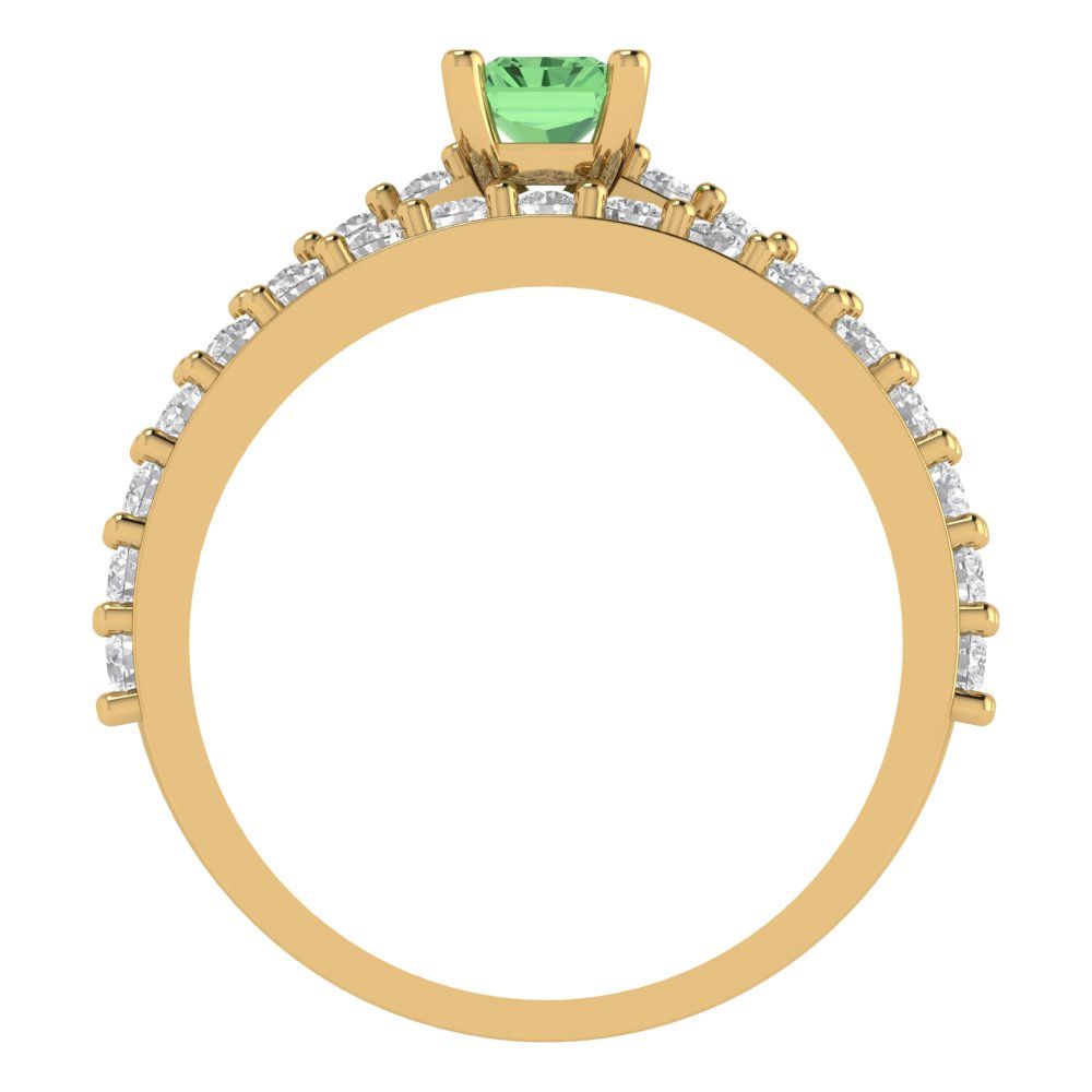 1.325 cttw Emerald Cut Simulated Green Diamond Bridal Set - Solid Yellow Gold Engagement Ring & Wedding Band