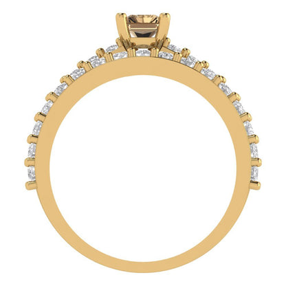 1.325 cttw Emerald Cut Simulated Champagne Diamond Bridal Set - Solid Yellow Gold Engagement Ring & Wedding Band