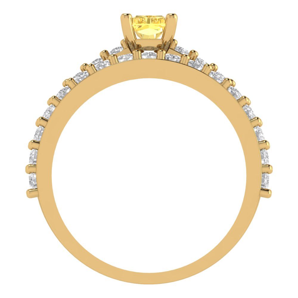 1.325 cttw Emerald Cut Simulated Yellow Diamond Bridal Set - Solid Yellow Gold Engagement Ring & Wedding Band