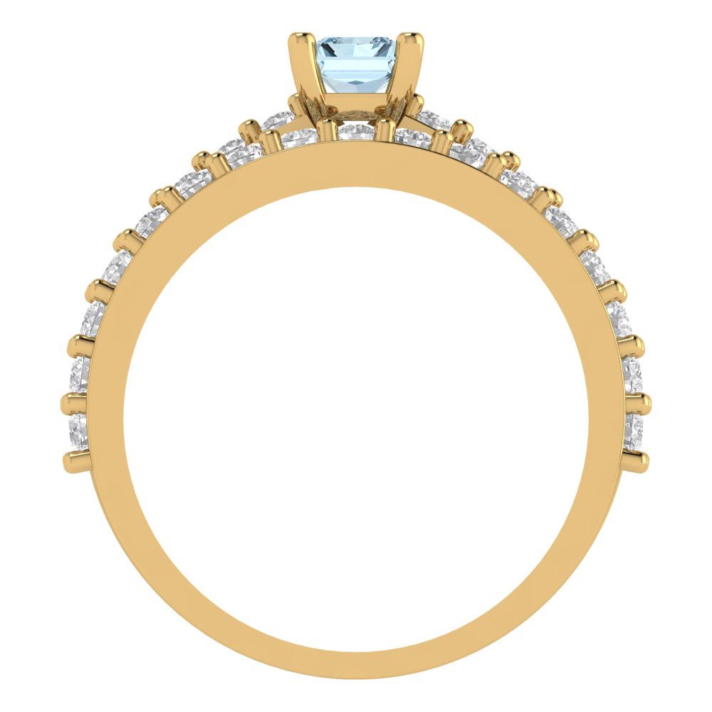 1.325 cttw Emerald Cut Simulated Blue Diamond Bridal Set - Solid Yellow Gold Engagement Ring & Wedding Band