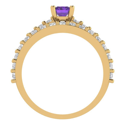 1.325 cttw Emerald Cut Natural Amethyst Bridal Set - Solid Yellow Gold Engagement Ring & Wedding Band