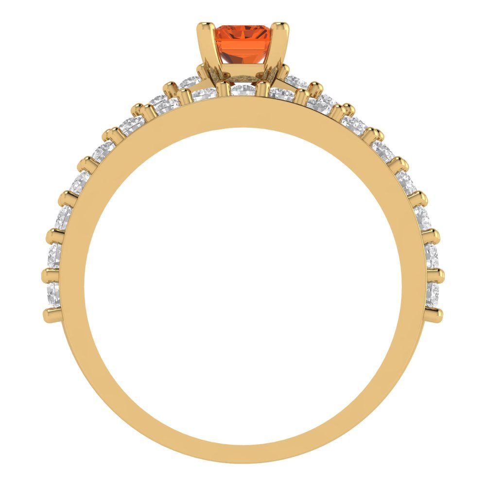 1.325 cttw Emerald Cut Simulated Red Diamond Bridal Set - Solid Yellow Gold Engagement Ring & Wedding Band