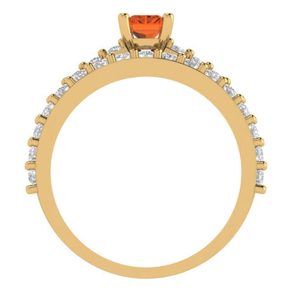 1.325 cttw Emerald Cut Simulated Red Diamond Bridal Set - Solid Yellow Gold Engagement Ring & Wedding Band