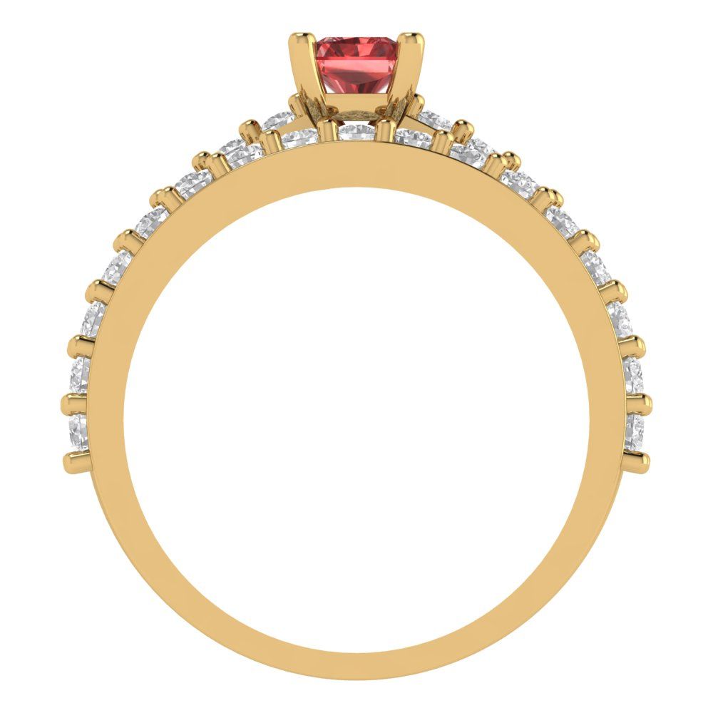 1.325 cttw Emerald Cut Natural Garnet Bridal Set - Solid Yellow Gold Engagement Ring & Wedding Band