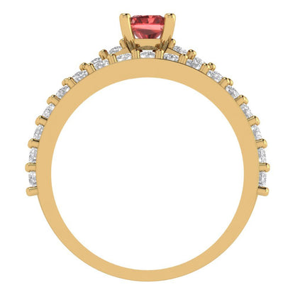 1.325 cttw Emerald Cut Natural Garnet Bridal Set - Solid Yellow Gold Engagement Ring & Wedding Band