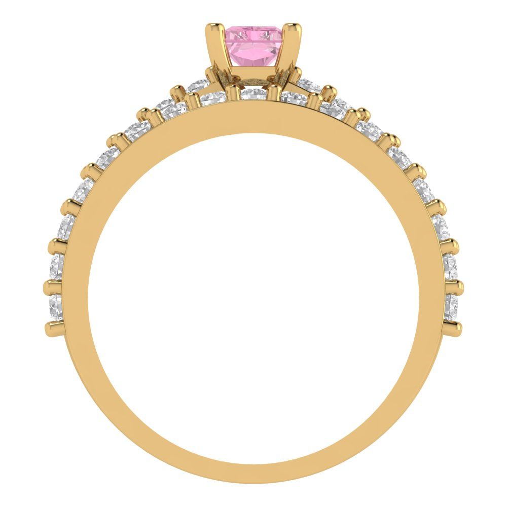 1.325 cttw Emerald Cut Simulated Pink Diamond Bridal Set - Solid Yellow Gold Engagement Ring & Wedding Band
