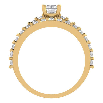 1.325 cttw Emerald Cut Moissanite Bridal Set - Solid Yellow Gold Engagement Ring & Wedding Band