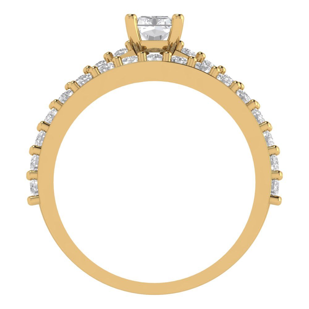 1.325 cttw Emerald Cut White Sapphire Bridal Set - Solid Yellow Gold Engagement Ring & Wedding Band