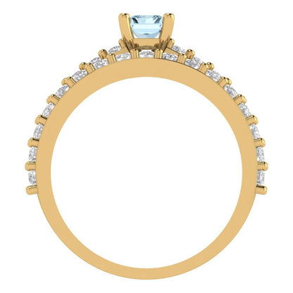 1.325 cttw Emerald Cut Natural Aquamarine Bridal Set - Solid Yellow Gold Engagement Ring & Wedding Band