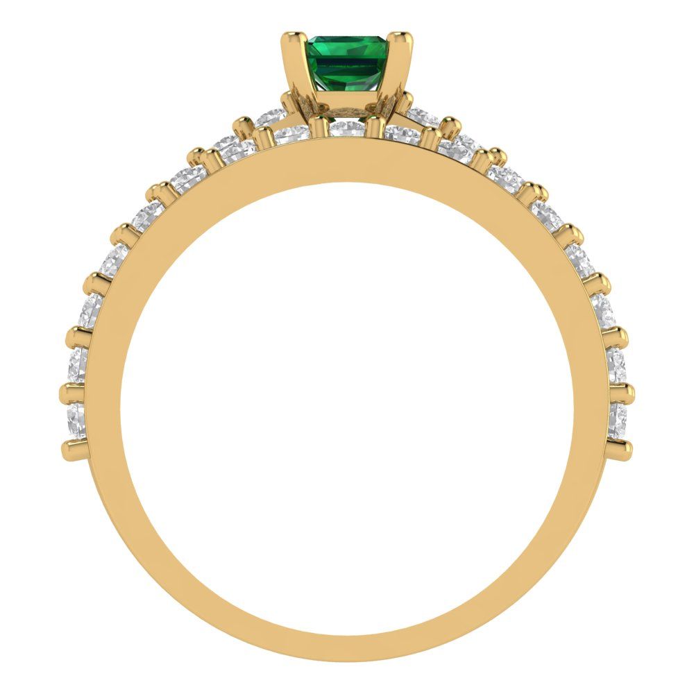1.325 cttw Emerald Cut Simulated Emerald Bridal Set - Solid Yellow Gold Engagement Ring & Wedding Band