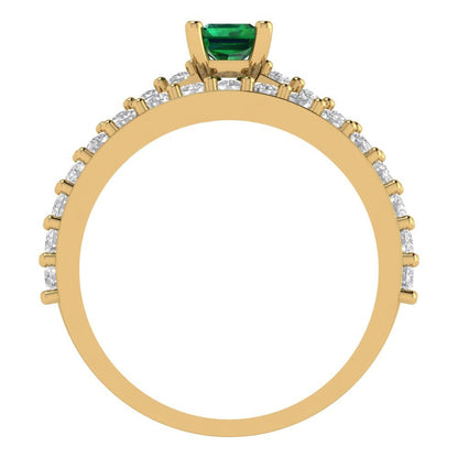 1.325 cttw Emerald Cut Simulated Emerald Bridal Set - Solid Yellow Gold Engagement Ring & Wedding Band