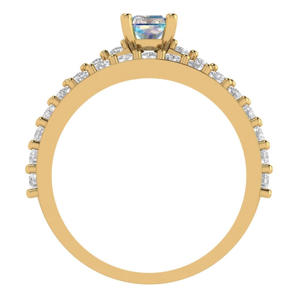 1.325 cttw Emerald Cut Blue Moissanite Bridal Set - Solid Yellow Gold Engagement Ring & Wedding Band