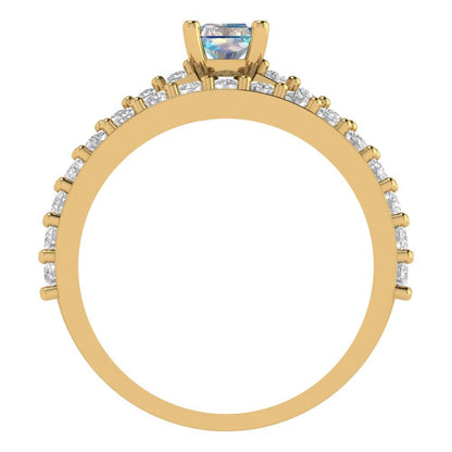 1.325 cttw Emerald Cut Blue Moissanite Bridal Set - Solid Yellow Gold Engagement Ring & Wedding Band